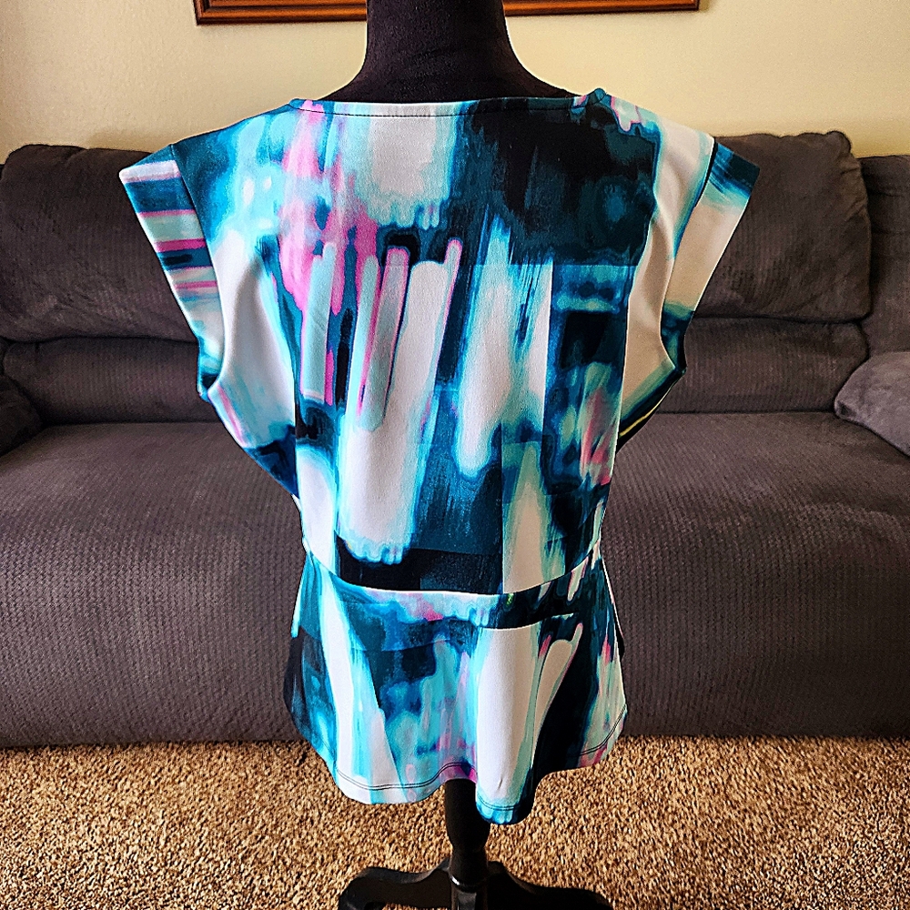 Worthington Peplum Dress Top Shirt Blue Pink White Sleeveless - Picture 3 of 7